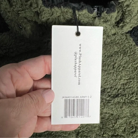 NWT Plush x Revolve Olive & Black Sherpa Zip Up Jacket with Hood - Picture 11 of 12